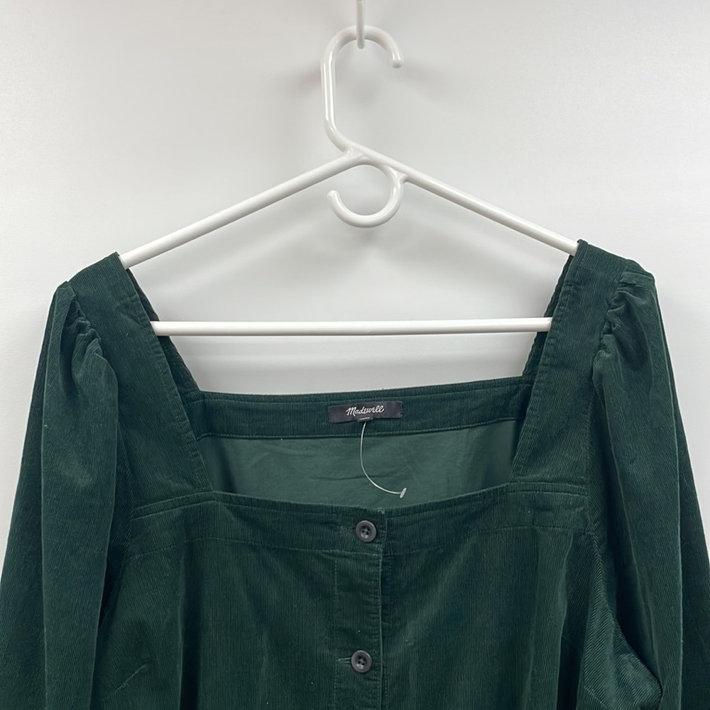 Madewell Dark Green Square-Neck Puff Sleeve Blouse - Picture 5 of 11